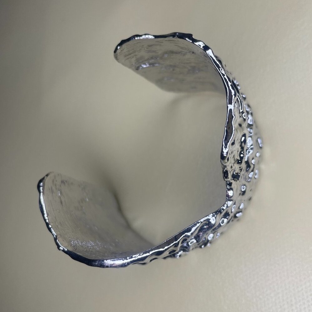 Statement Vintage Textured Silver Cuff Bracelet - image 3